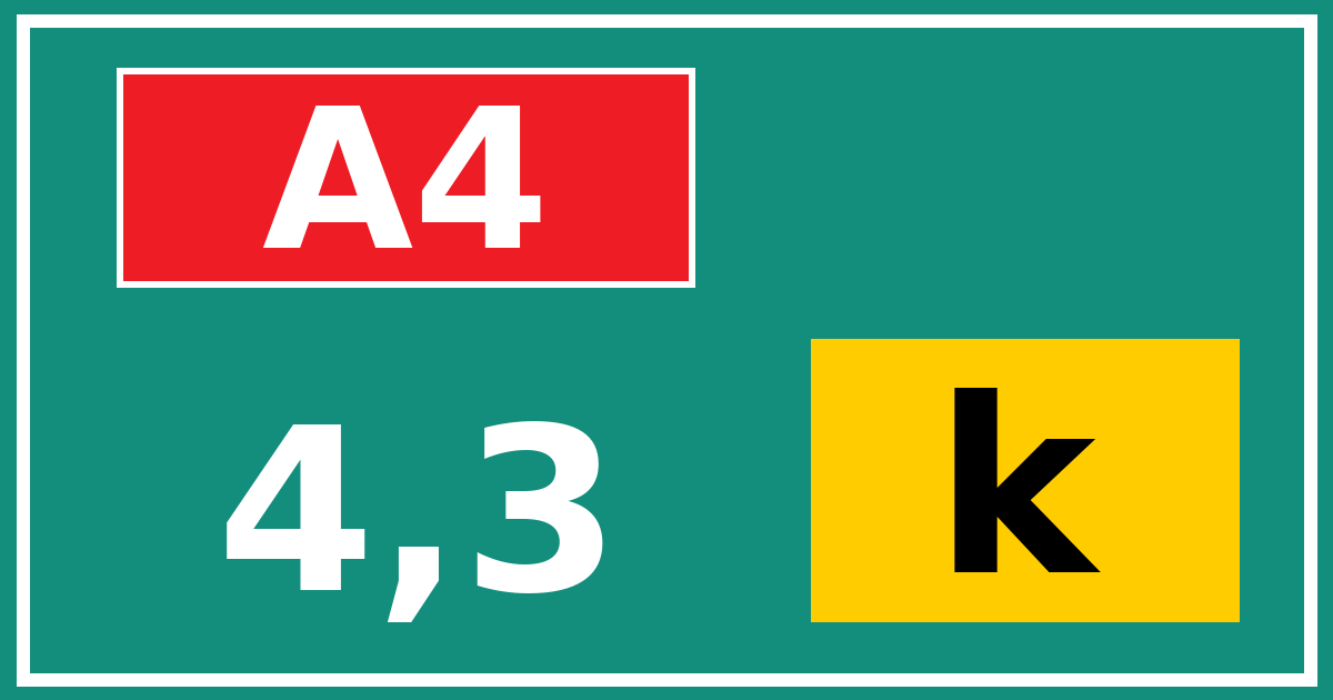 Hectometerbord A4 4,3 letter k