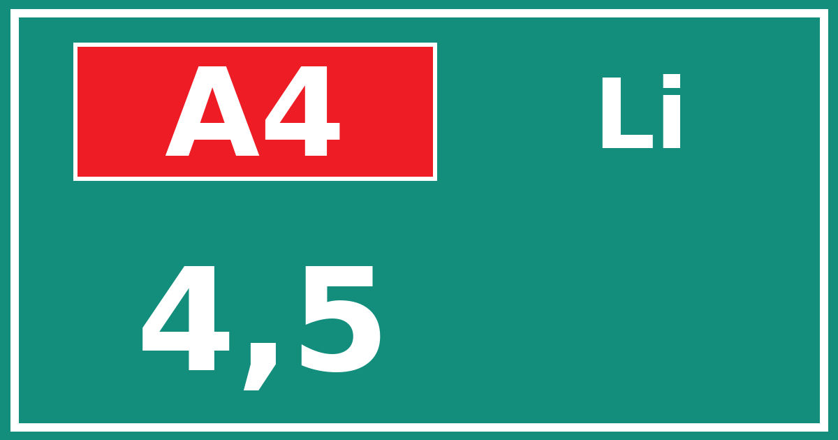 Hectometerbord A4 4,5 zijde Li