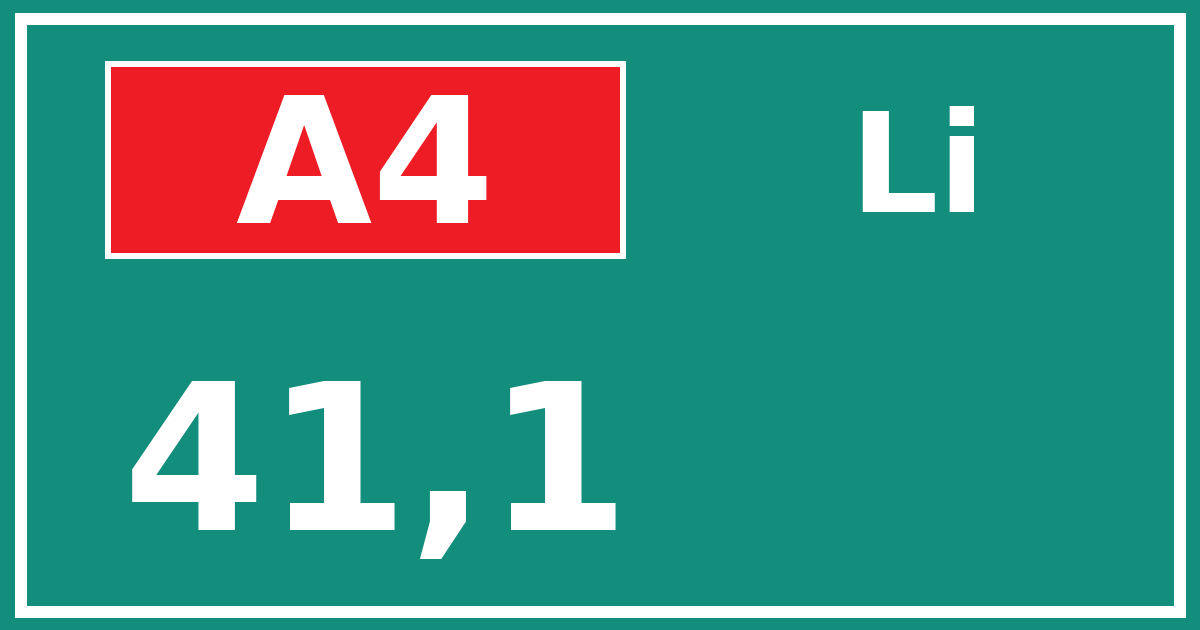 Hectometerbord A4 41,1 zijde Li