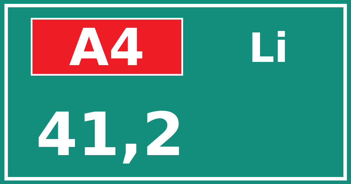 Hectometerbord A4 41,2 zijde Li