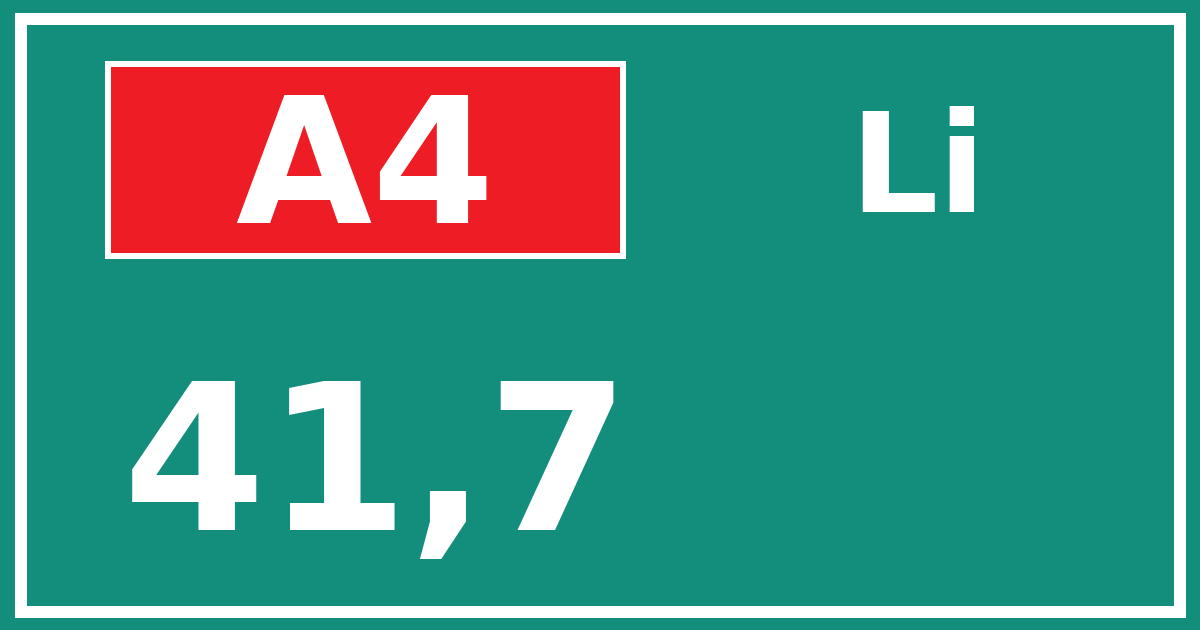 Hectometerbord A4 41,7 zijde Li