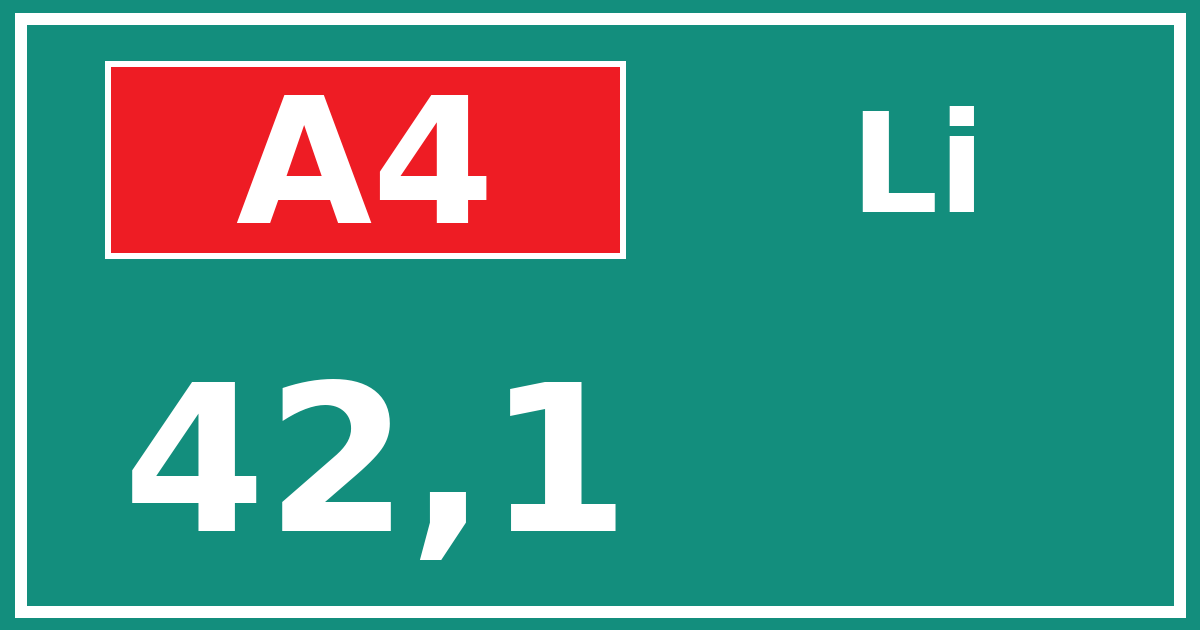 Hectometerbord A4 42,1 zijde Li