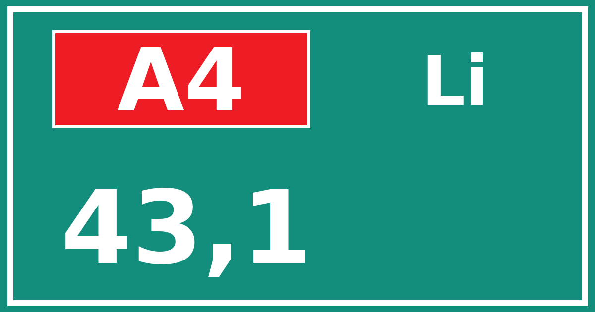 Hectometerbord A4 43,1 zijde Li