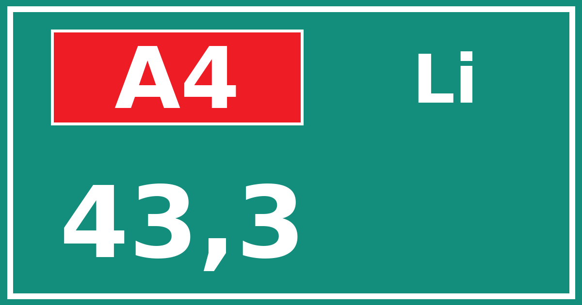 Hectometerbord A4 43,3 zijde Li