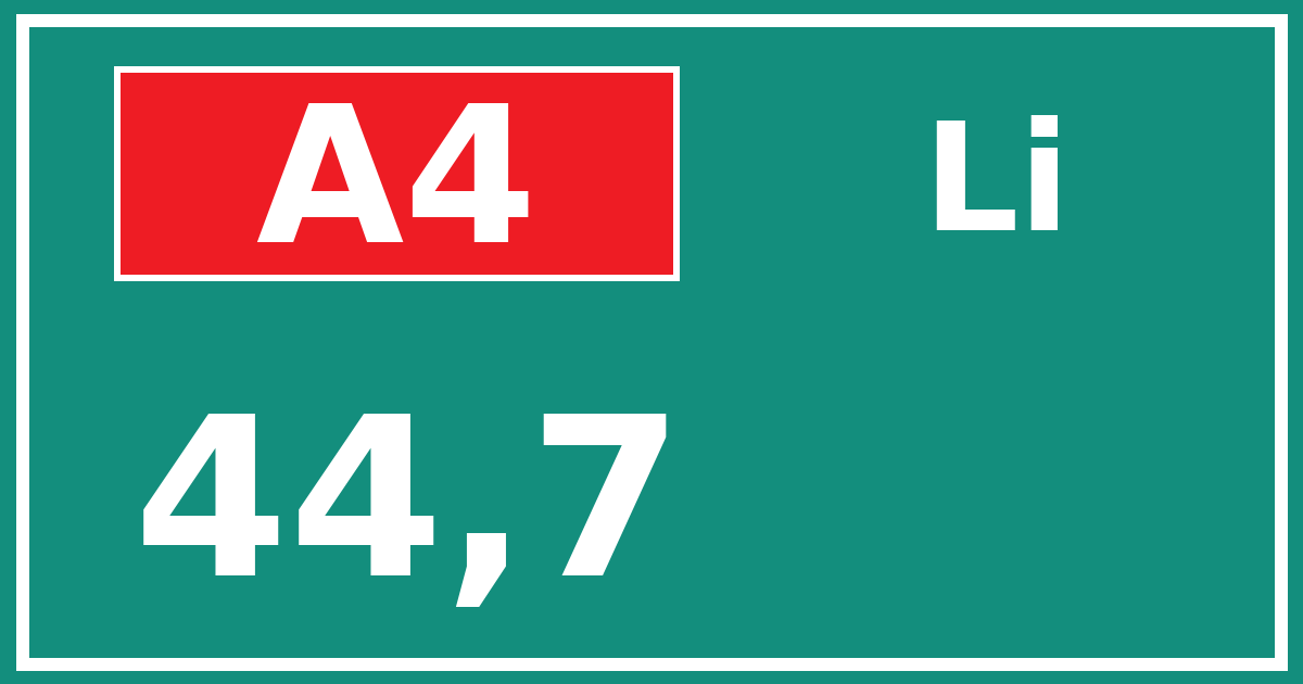 Hectometerbord A4 44,7 zijde Li