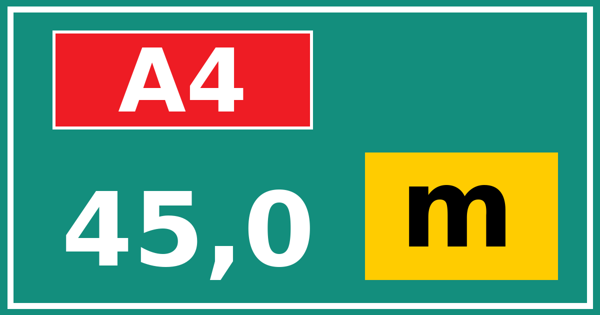 Hectometerbord A4 45,0 letter m