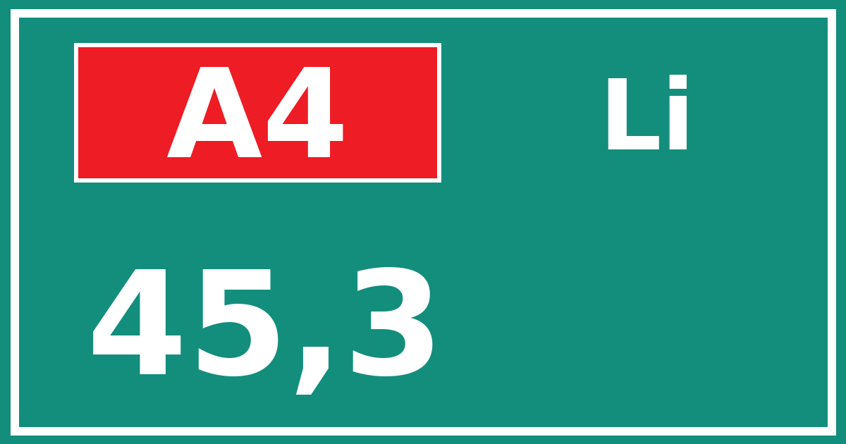 Hectometerbord A4 45,3 zijde Li