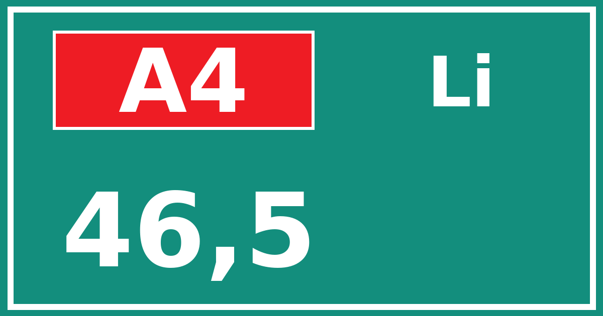 Hectometerbord A4 46,5 zijde Li
