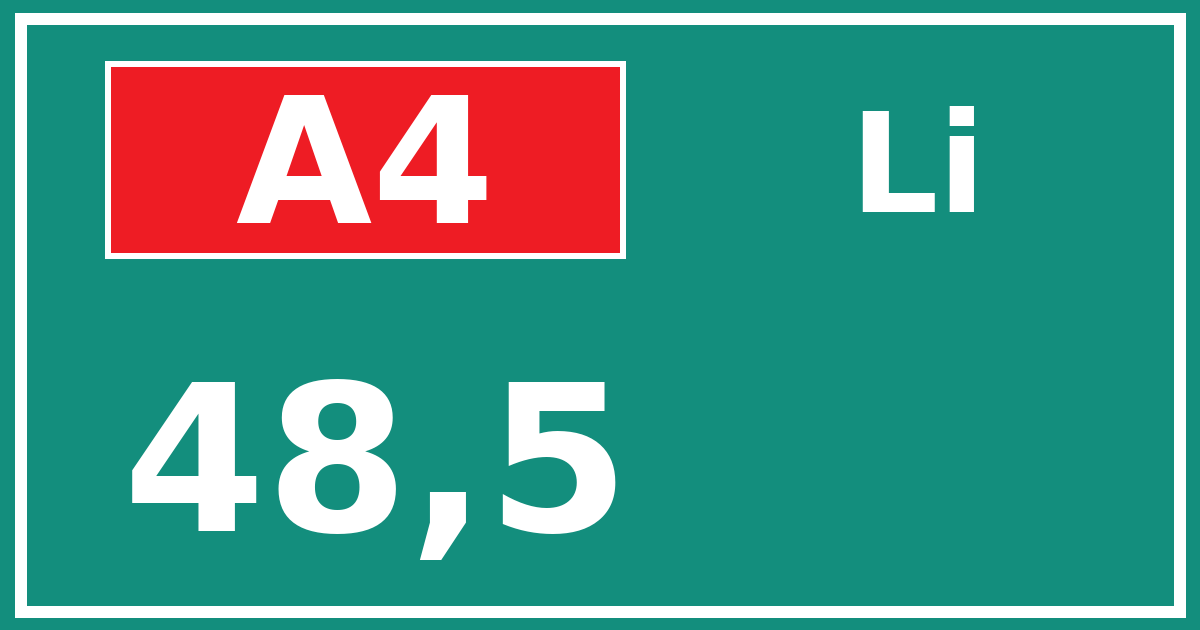 Hectometerbord A4 48,5 zijde Li