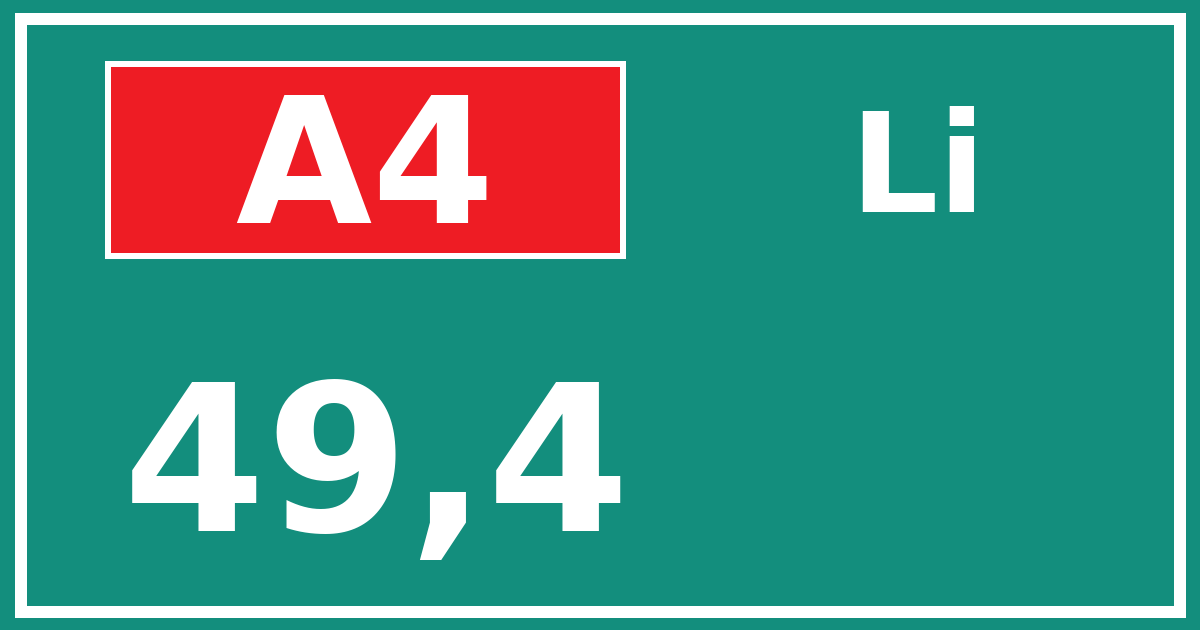 Hectometerbord A4 49,4 zijde Li