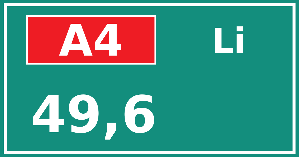 Hectometerbord A4 49,6 zijde Li