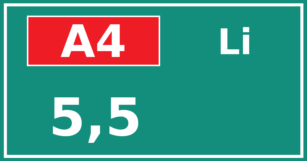 Hectometerbord A4 5,5 zijde Li