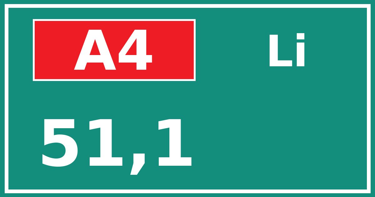 Hectometerbord A4 51,1 zijde Li