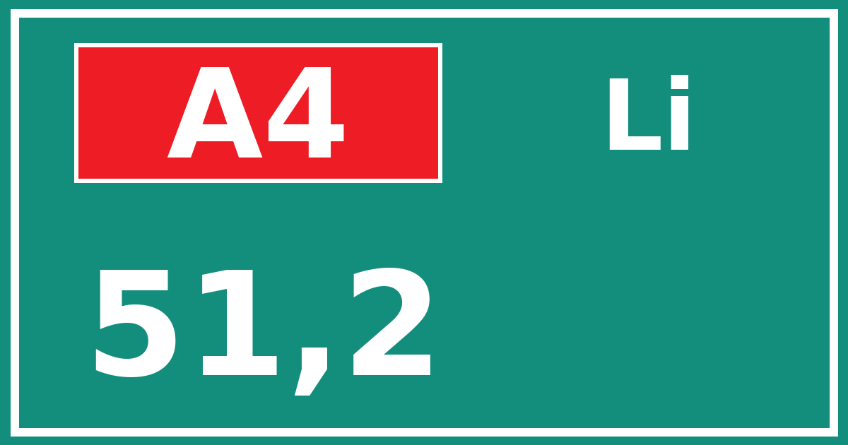 Hectometerbord A4 51,2 zijde Li