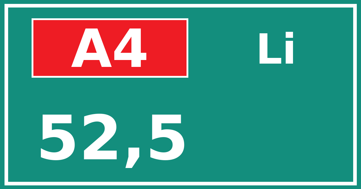 Hectometerbord A4 52,5 zijde Li