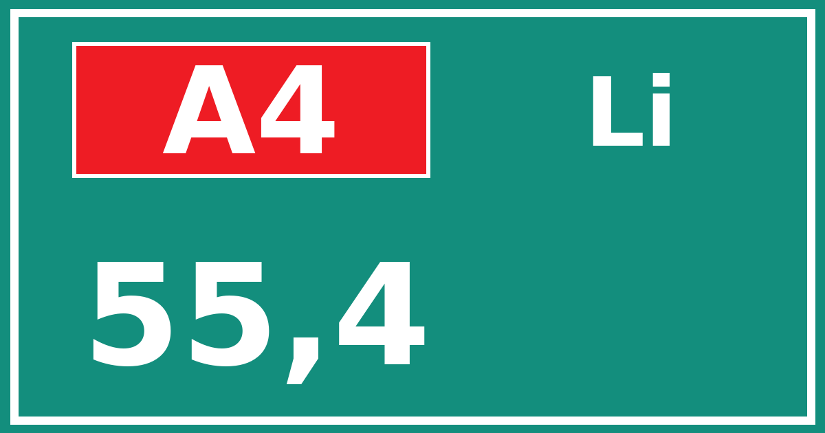 Hectometerbord A4 55,4 zijde Li