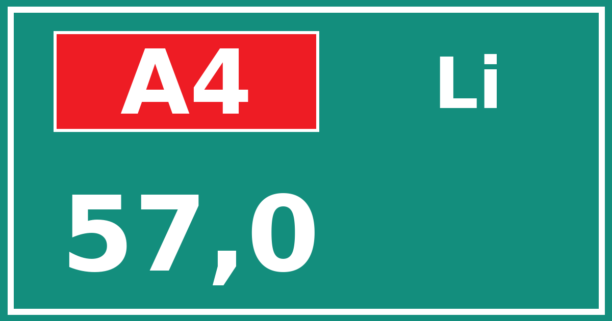 Hectometerbord A4 57,0 zijde Li