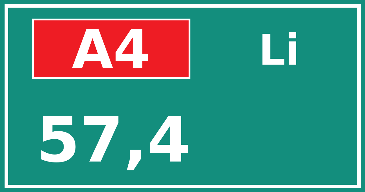 Hectometerbord A4 57,4 zijde Li