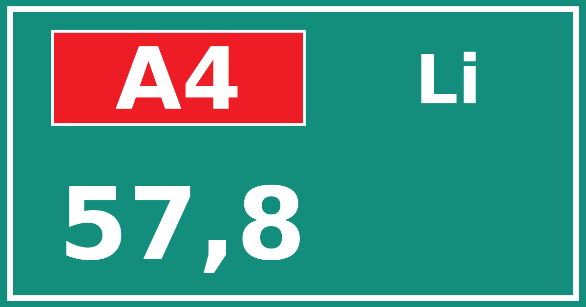 Hectometerbord A4 57,8 zijde Li