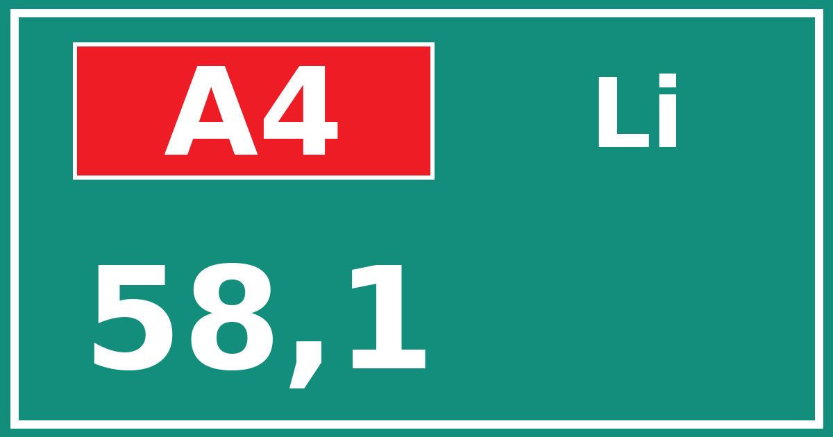 Hectometerbord A4 58,1 zijde Li