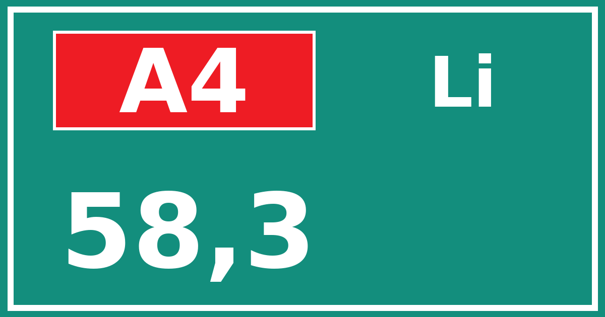 Hectometerbord A4 58,3 zijde Li