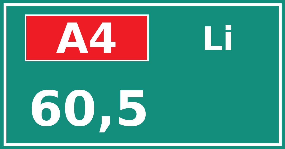 Hectometerbord A4 60,5 zijde Li