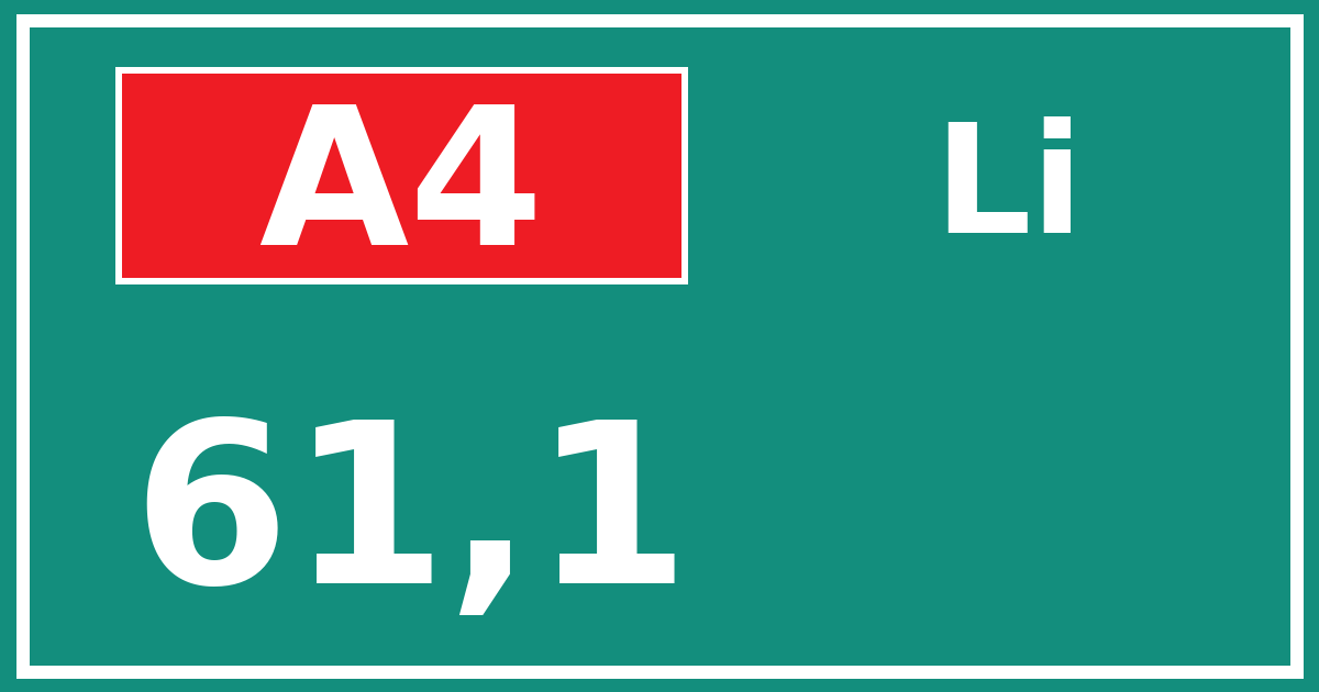 Hectometerbord A4 61,1 zijde Li