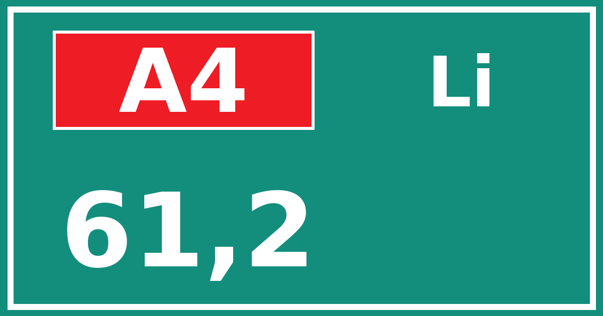 Hectometerbord A4 61,2 zijde Li
