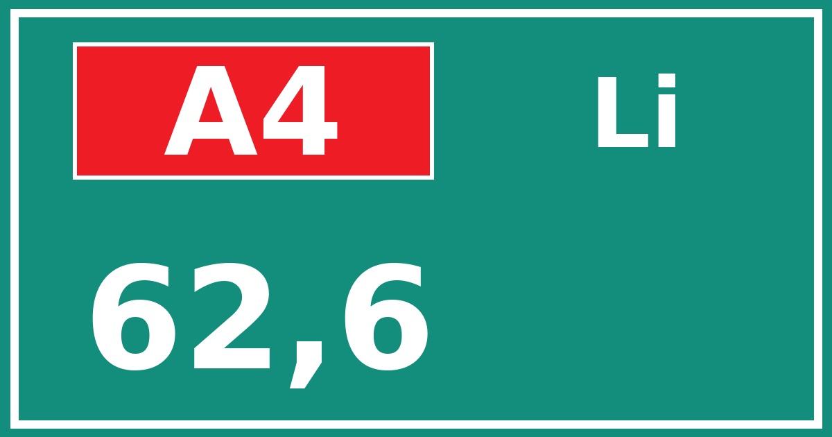 Hectometerbord A4 62,6 zijde Li