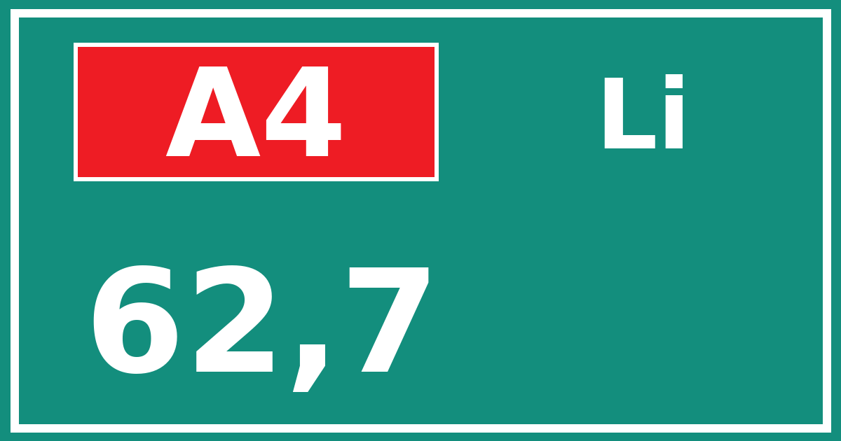 Hectometerbord A4 62,7 zijde Li