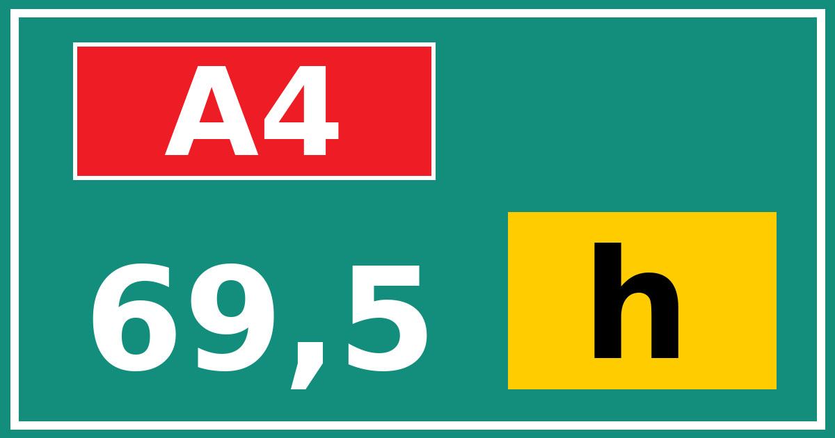 Hectometerbord A4 69,5 letter h