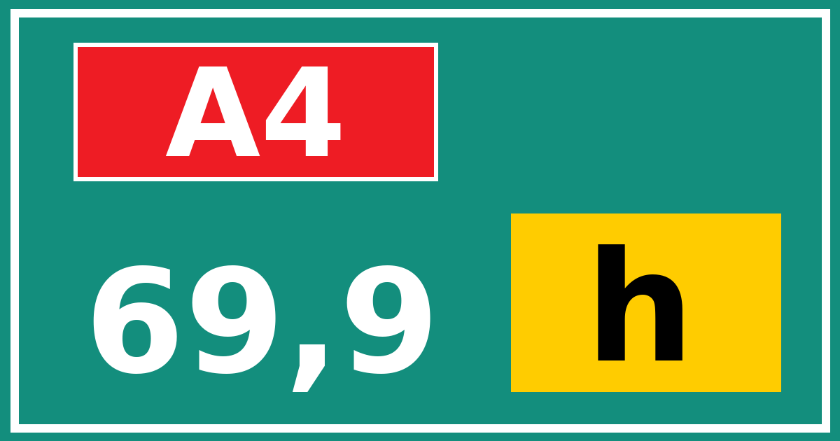 Hectometerbord A4 69,9 letter h