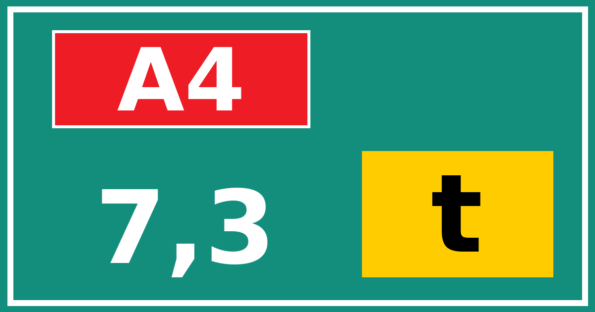 Hectometerbord A4 7,3 letter t