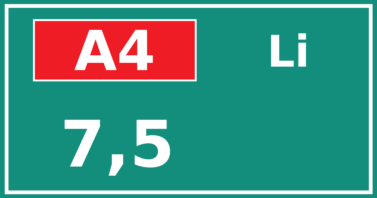 Hectometerbord A4 7,5 zijde Li