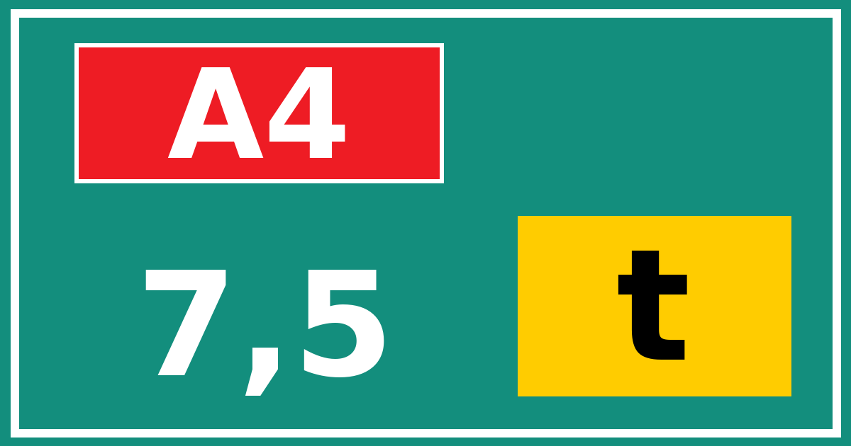 Hectometerbord A4 7,5 letter t