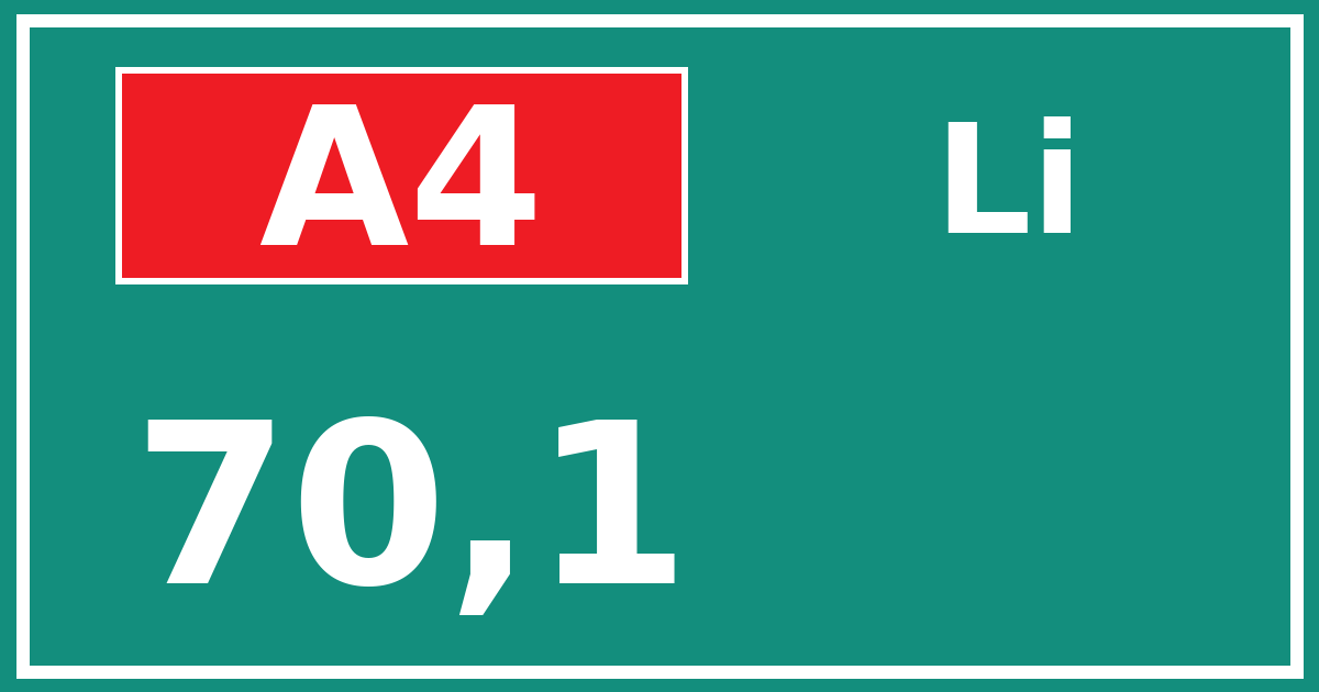 Hectometerbord A4 70,1 zijde Li