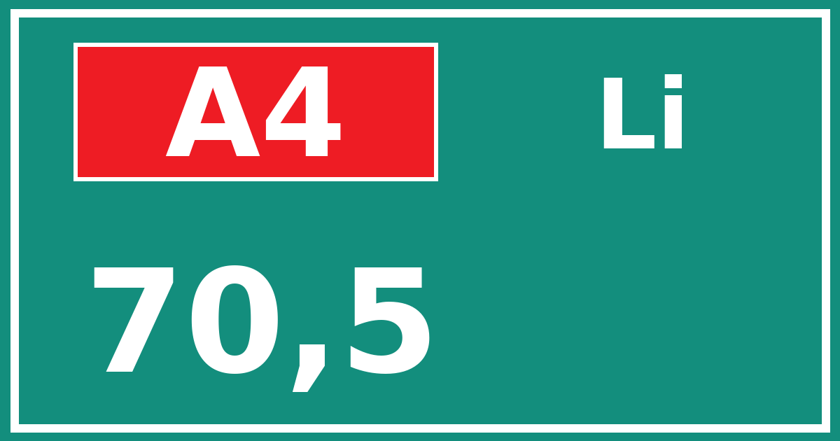 Hectometerbord A4 70,5 zijde Li
