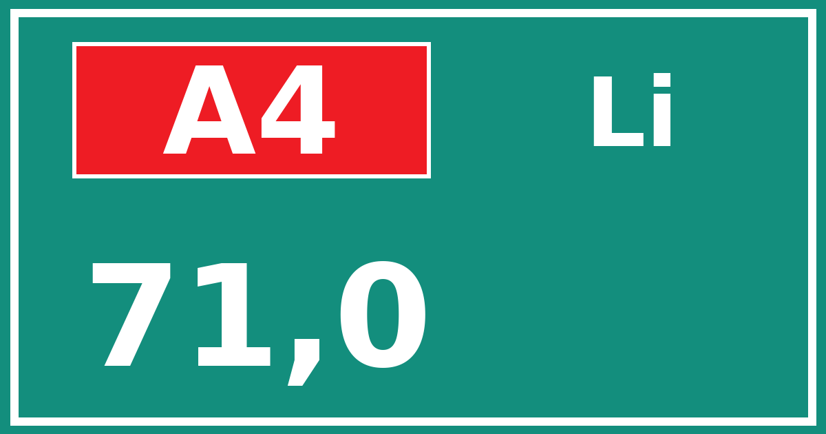 Hectometerbord A4 71,0 zijde Li