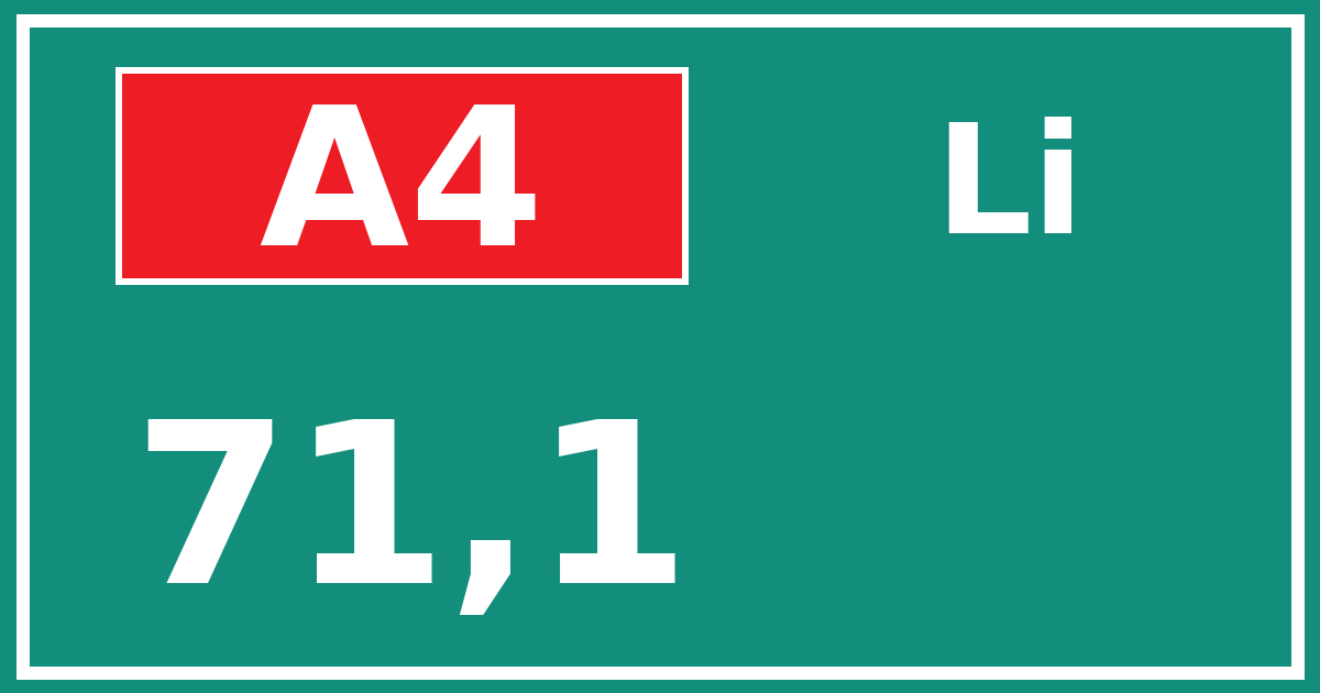 Hectometerbord A4 71,1 zijde Li