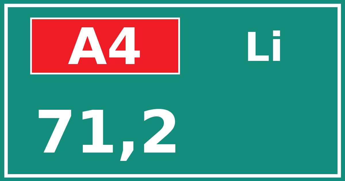 Hectometerbord A4 71,2 zijde Li