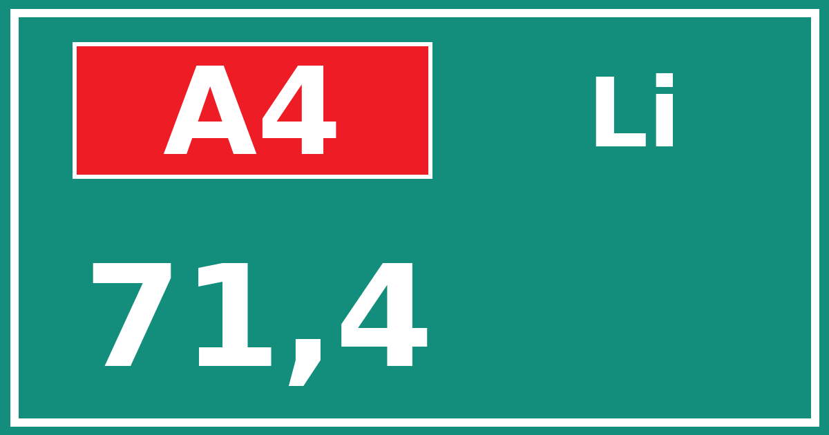 Hectometerbord A4 71,4 zijde Li