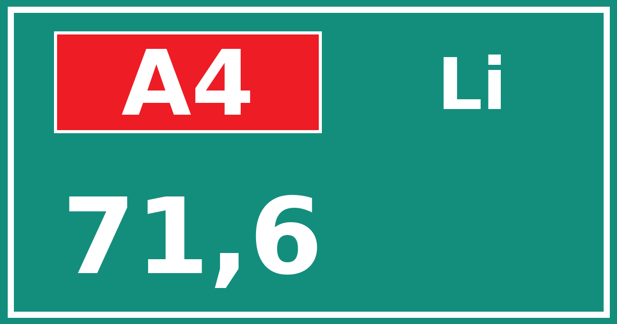 Hectometerbord A4 71,6 zijde Li