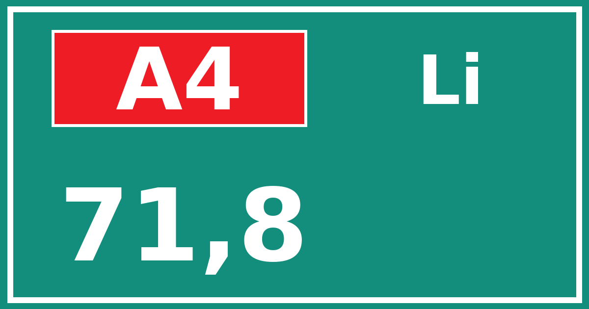 Hectometerbord A4 71,8 zijde Li