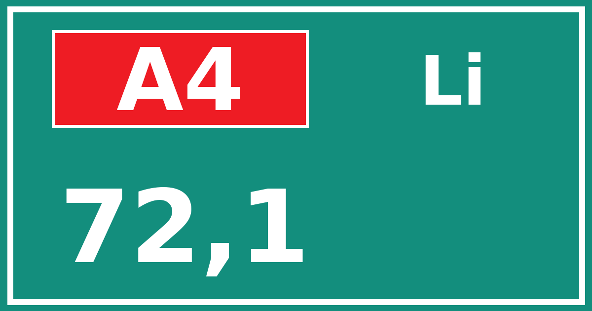 Hectometerbord A4 72,1 zijde Li