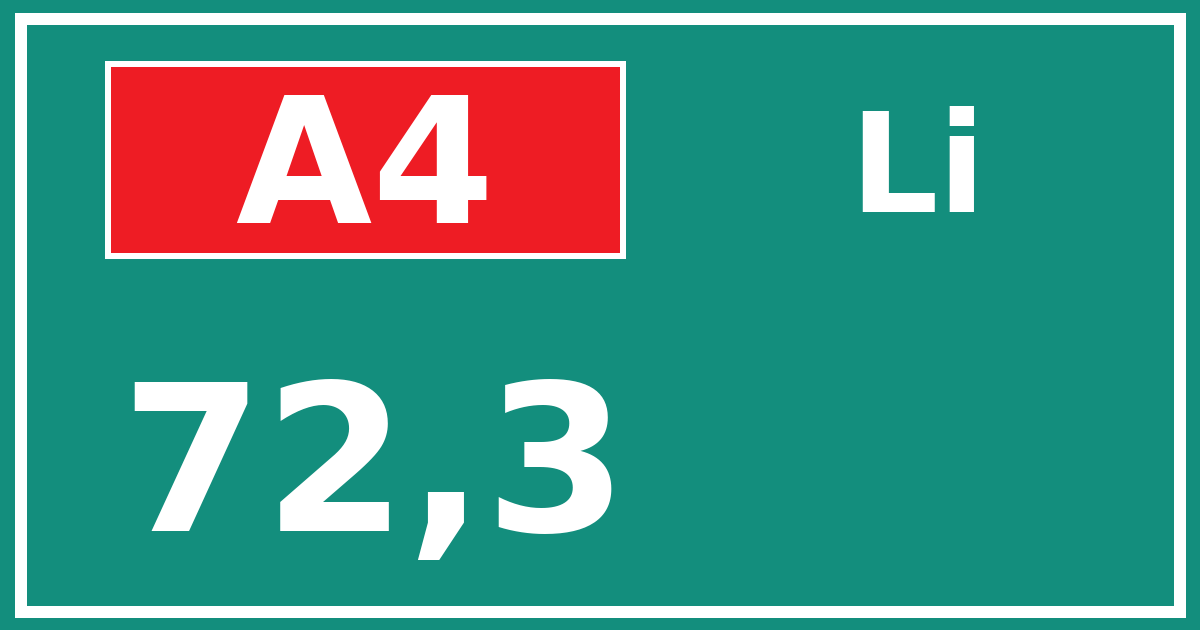 Hectometerbord A4 72,3 zijde Li