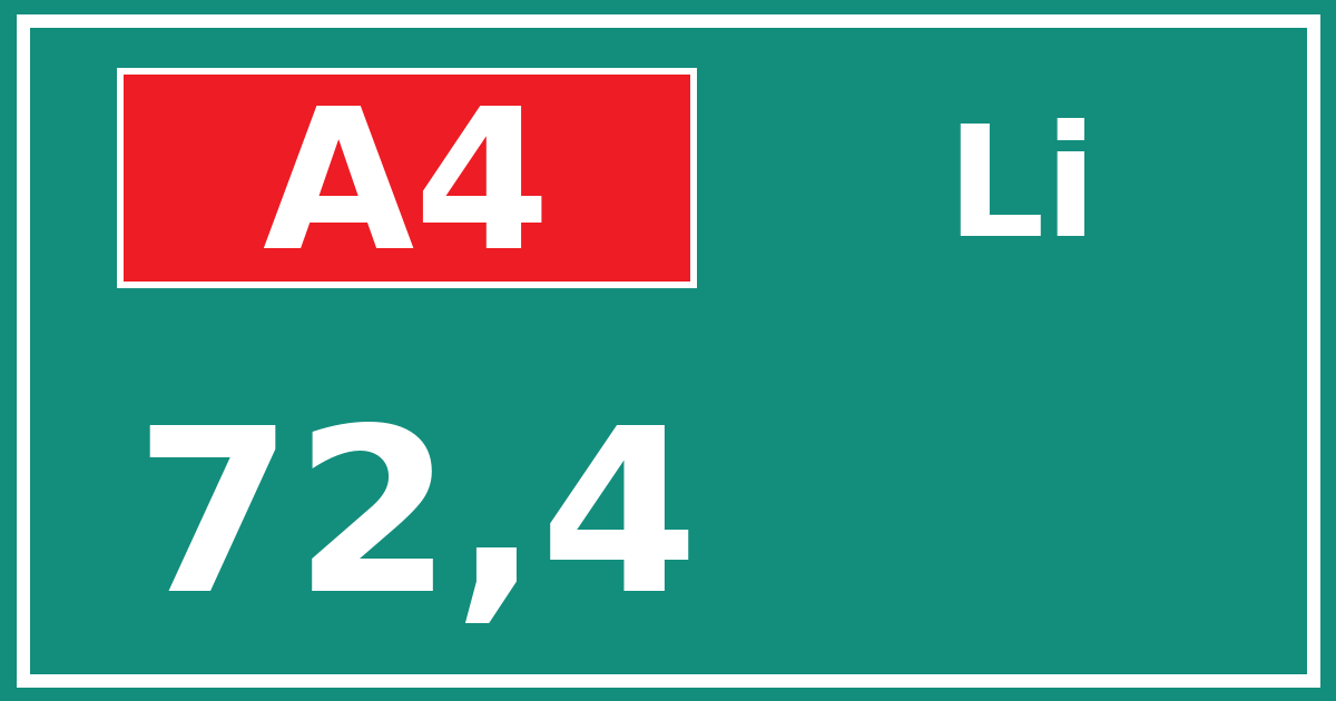 Hectometerbord A4 72,4 zijde Li