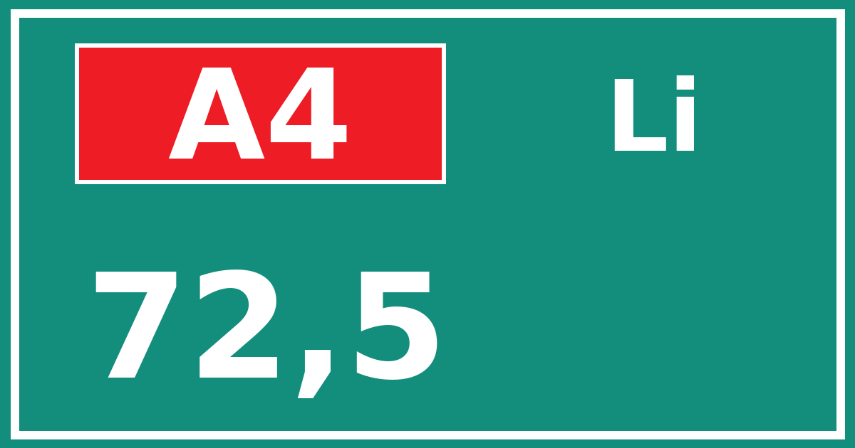 Hectometerbord A4 72,5 zijde Li