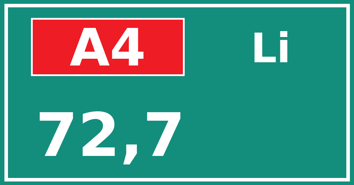 Hectometerbord A4 72,7 zijde Li