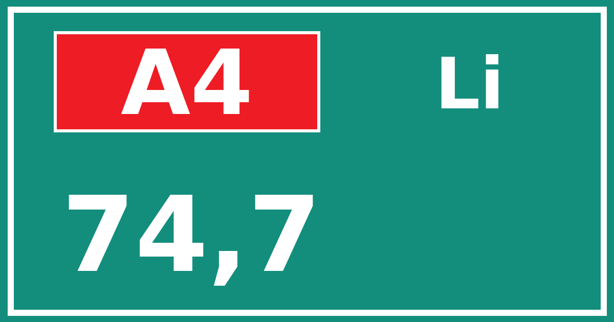 Hectometerbord A4 74,7 zijde Li