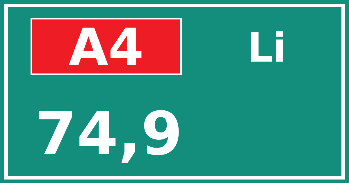 Hectometerbord A4 74,9 zijde Li